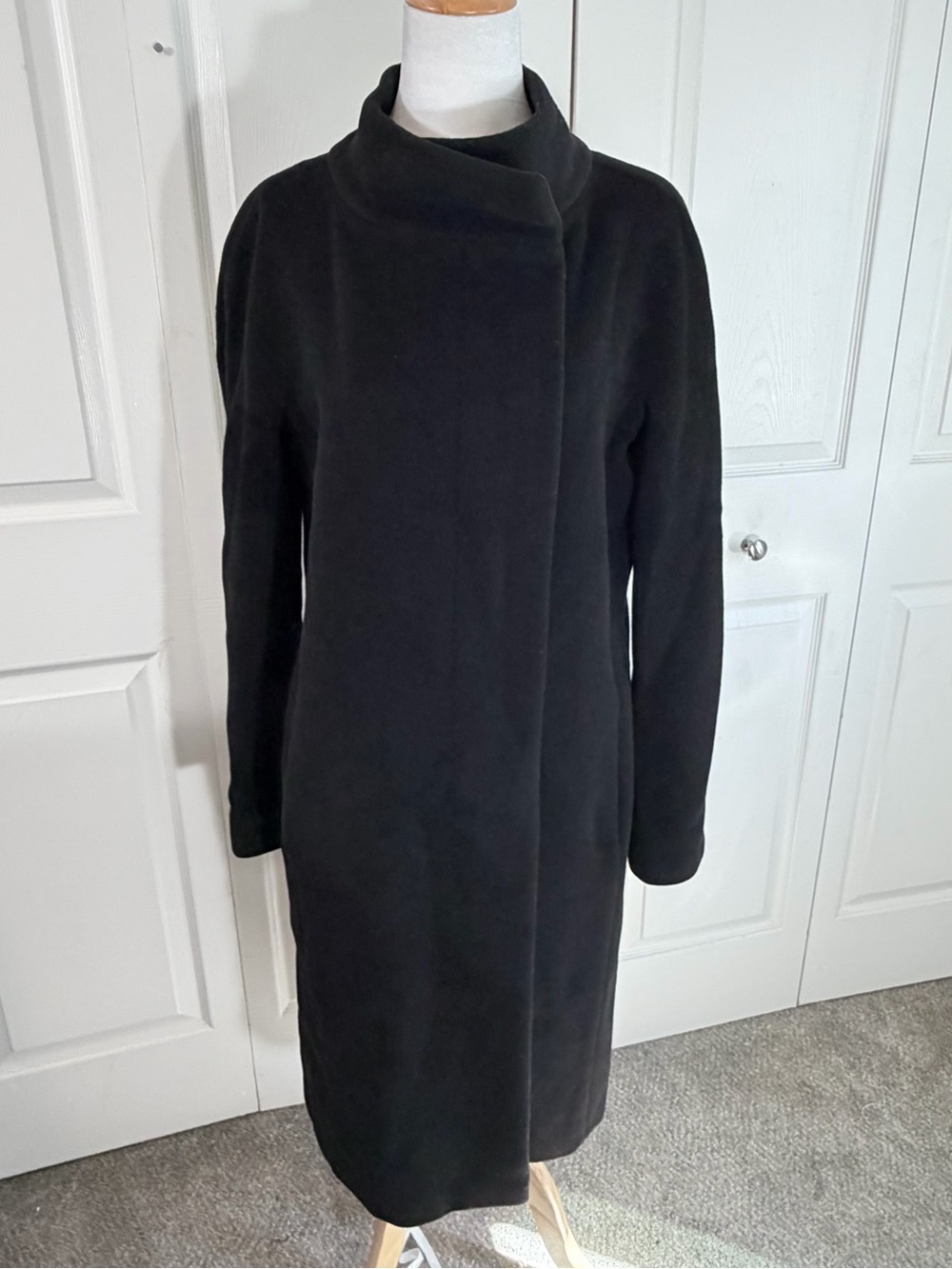 MaxMara Wool Cashmere blend Long Funnel Neck Coat Black IT 42 US 8 Made in Italy